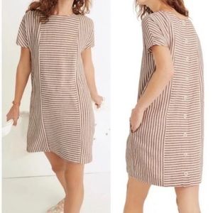 Madewell Stripe Play button back linen blend shift dress with pockets